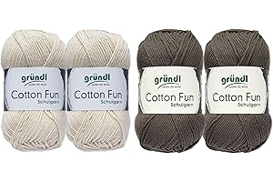 HDK-VERSAND SB Pack Gründl Cotton Fun Häkelset für Topflappen Inhalt 4x50g Material 100% Baumwolle incl. Gratis Häkelanleitung und Häkelnadel (Creme Grau)
