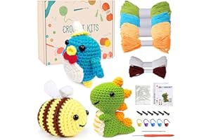 Heflashor Crochet Kit for Beginners,3pcs Cute Animals Crochet Kits,Crochet Starter Kit for Kids and Adults with Step-by-Step Video Tutorials and Enough Yarns,Hook Accessories