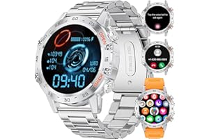 SUNKTA Herren Smartwatch mit Anruf Bluetooth für Android iOS 400 mAh 100+ Sport Modus Männer Smartwatch 2 Armbänder Silber Edelstahl Smartwatch Herren Herzfrequenz Schlaf Gesundheit Monitor