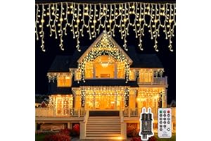 LuJasi Luci Natale Esterno,15M 624LED Tenda Luminosa Natale e Telecomando 8 Modalità 4 Luminosità, Timer per Balcone Tetto Giardino Casa, Balcone,Matrimoni, Feste blanc chaud