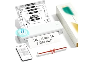 ItriAce Stampante Portatile, 300dpi Stampante Termica A4 Senza Inchiostro per Smartphone e Laptop, Stampante Bluetooth Wireless che Supporta Carta Termica A4, Adatta per Casa - Bianco