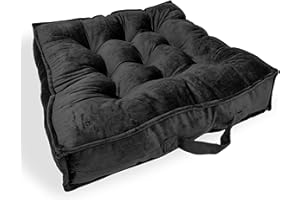 Meishida Cojín Suelo Grande, Cojín para Sillón de Jardín en Tela Terciopelo Suave, Asiento Suelo Relleno de Fibra Hueca Ideal para Exterior e Interior - 60 x 60 x 10cm (Negro)