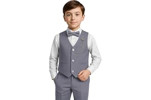 SIRRI Ensemble de Costume 4 pièces pour garçon avec Gilet texturé et Coupe Slim, Tenue Formelle pour Mariages, fêtes et Occasions spéciales