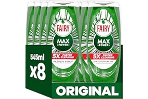Fairy Max Power Washing Up Liquid Original 8 x 545ML, Easy & Effortless Cleaning, Even On Your Greasiest Pots & Pans