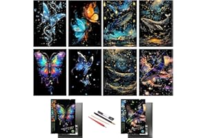SiYear Kratzpapier, Regenbogen-Malerei, Skizze, Stadt-Serie, Nachtszene, kreatives Geschenk, Kratzbrett für Erwachsene und Kinder, mit 4 Werkzeugen (Schmetterling + Wal)