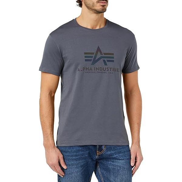 Alpha Industries Basic T-Shirt Uomo Con Stampa Riflettente – Nero/Reflective Orange, Taglia M