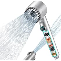 MEKO Gefilterter Duschkopf – 10,9 Cm Groß, 4 Modi, 18-stufige Filtration, Mit Massage-Silikonbürste