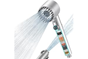 MEKO głowica Prysznicowa z Filtrem,Wysokociśnieniowa Prysznice ręczne z filtracją w 15 warstwach, wąż 1,5 m, 3 rodzaje strumienia, Prysznica do usuwania twardej wody, resztkowego (srebrny)