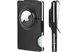 ROSSM Tarjetero Hombre con Bloqueo RFID para Tarjetas de Crédito - Cartera para Hombre Minimalista de Carbono y Metalica con Pinza y Banda Elástica para Billetes