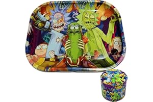 TPLF COMBO!!! Set di set di vassoio per rotolamento Rick e Morty in ferro solido + smerigliatrice abbinata in 4 parti macinacspezie zinco molto robusto (18 x 14 cm 40 mm)