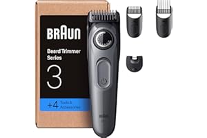Braun Tondeuse Electrique A Barbe Series 3 BT3525 Pour Hommes, Avec +4 Outils Pour Créer Son Style, Sans File Et Avec 40 Réglages, Lame Ultra-Affûtée Et Sabot De Précision, Autonomie De 50 Min