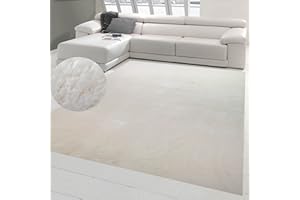 ‎TEPPICH-TRAUM Designer Teppich Wohnzimmer weich Flokati Badezimmer waschbar in Creme, 200x290 cm