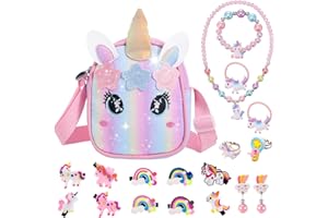 ViEinkaufen Unicorn Gifts for Girls 3 4 5 6 Year Old Kids Jewellery Sets Unicorn Princess Necklace Bracelet Rings Earrings Crossbody Bag Toys Gifts for 3 4 5 6 Year Olds Girls Birthday Presents