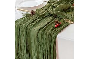 Sioloc 1 Pack Moss Green Cheesecloth Table Runner Summer Decor 90cmX300cm Boho Gauze Runner for Fall Autumn Decor Wedding Party Baby Bridal Shower Birthday St Patricks Day