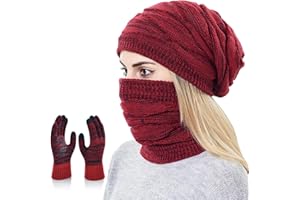 KIRAAT Damen Slouchy Beanie Schal Handschuhe Set für Mädchen Warme Strick Winter Ski Hut mit Fleece gefüttert