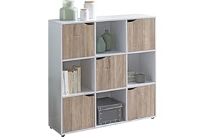 FINEBUY MÖBEL ZUM WOHLFÜHLEN Półka FineBuy SOMA 89 x 91 x 29 cm Regał z 9 przegródkami Sonoma | Kredens z 5 drzwiami | Nowoczesna przegródka na półki na kostki | Garderoba otwarta | Półka na kredens Cuberegal