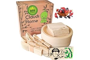 CLAUDI HOME Vaisselle XL Compostable Jetable Premium 50 personnes. Bambou Durable Ecologique (Assiette 25cm, Couverts 17cm, Serviette 26cmX26cm) Picnic, Barbecue, Fête.