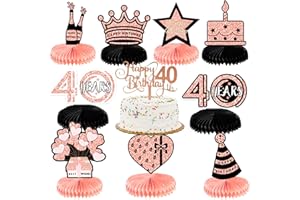 LINGQIANG 10 Stück Deko 40. Geburtstag Frauen, Rosegold und Schwarz 40 Geburtstag Tischdeko Tabelle Topper mit Tortendeko, 40. Bienenwabe Mittelstück Dekoration für Frau 40. Geburtstag Party Tischdekoration