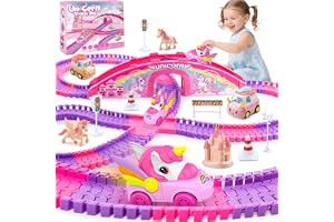 iKidiki Einhorn Gåvor för Flickor 3 4 5 6 7 8 år, Autorennbahn ab 3-8 år | Leksaker ab 3-8 år Hästar Flickor Gåva 3-8 år Prinsessa Rennbahn Barn 3-8 år Födelsedagsgeschenk för Flickor 3-8 år