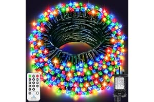 JXLEDAYY 60M 500 LED Fairy Lights Outdoor Green Wire Christmas Lights Plug in Waterproof String Lights Mains Powered with Remote Timer 8 Modes for Outside Garden House Party Decorations-Multicolor