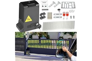 Fiqops - Set di attuatori scorrevoli per porta garage, 800 kg, 370 W, apriporta con 2 telecomandi, 2 chiavi di sblocco e funzione di chiusura automatica per hotel, fabbrica, colore: nero