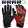 Exxact Sports Adult Baseball Batting Gloves Softball Gloves with Textured Genuine Leather Palm (Red/Black, Large)