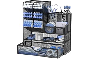 Vikmyer Organizzatore portapenne a rete con cassetto, portamatite multifunzionale per scrivania, organizer da scrivania e accessori per ufficio scuola (S)