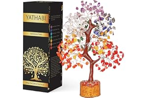 YATHABI Seven Chakra Tree - Crystal Tree for Positive Energy - Chakra Tree of Life - Feng Shui Tree - Crystals and Stones - Spiritual Items - Good Luck Gift - Housewarming Gifts for Women (10-12 Inch Approx.)