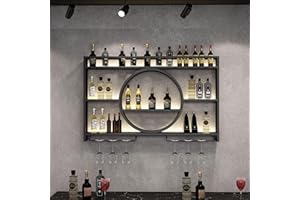 Zanefoo Étagère À Vin en Métal Murale avec Weinglashalter,Casier À Vin en Métal Weinregal Wand AVCE LED pour Porte-Bouteilles Muraux Industriels Homebar, Cuisine, Gastronomie(Black,1.4m)