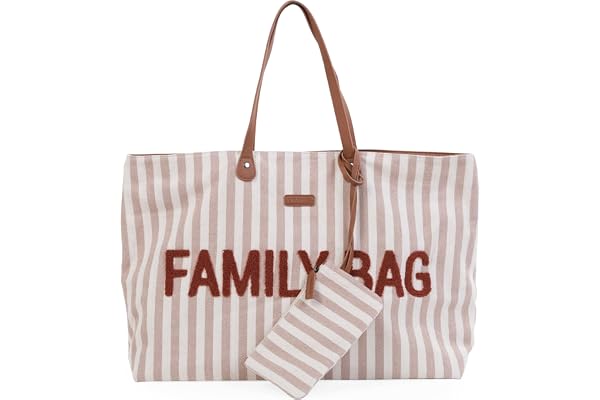 CHILDHOME, Family Bag, Sac à Langer, Sac de Voyage/Week-end, Grande Contenance, Pochette incluse détachable, Rayures Terracotta