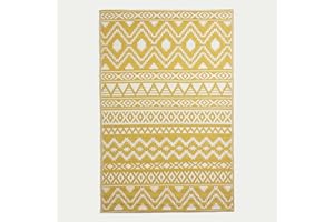 HOMESCAPES Tapis d’extérieur aztèque Jaune Anna, Tapis de Jardin 180 x 270 cm, Tapis de Sol extérieur et intérieur