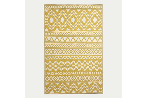 HOMESCAPES Tapis extérieur résistant Pluie et UV, Tapis de Jardin imperméable réversible Jaune Anna, 75 x 200 cm, Intérieur extérieur terrasse Balcon