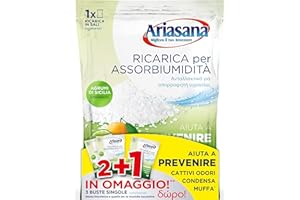 Ariasana Ricarica in Sali Assorbiumidità Fragranza Agrumi Formato Convenienza di 2 Buste da 450 Grammi + 1 Busta da 450 Grammi in Omaggio Assorbono Efficacemente l'Eccesso di Umidità