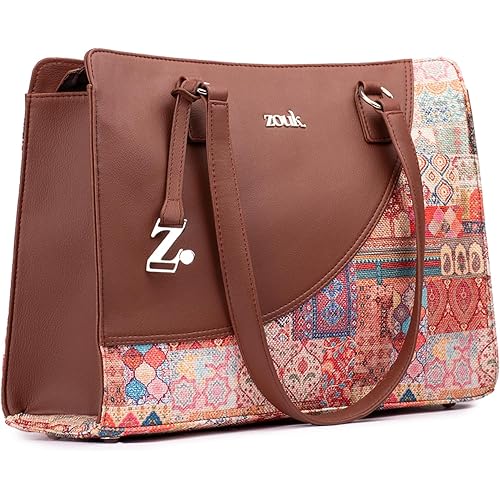 ZOUK Women\'s Office Essential Bag | Jute | Vegan Leather Handcrafted Tote Bag With Double Handle Shoulder Strap
