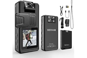 Wevoor 1296P Body Camera Körperkamera Mini 64GB 4,260mAh 20h Tragbarer Polizei-Camcorder, 180° Drehbarem Objektiv, 1 Ersatzakku, Kleine Körperkameras mit Rückenclip Nachtsicht für Vlog Reisen Outdoor