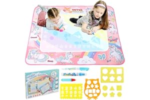 RISVOWO Tapis Dessin Enfant, Tapis Aqua Eau Doodle 80 x 100 cm, tablette dessin enfant Réutilisable, Licorne Tapis de Griffonnage Wasser Doodle Matte Magic Malmatte XL Aqua Drawing Painting Matte