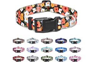 Suredoo Adjustable Dog Collar with Patterns, Ultra Comfy Soft Nylon Breathable Pet Collar for Small Medium Large Dogs (S, Floral Orange)