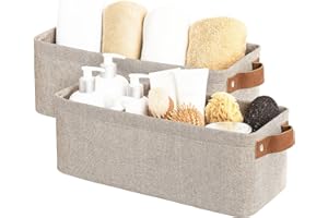 StorageWorks Slim Storage Boxes, Long Storage Baskets for Wardrobe Shelves, Narrow Storage Boxes with Handles and Metal Frame, Decorative Shelf Bins for Organising Entryway Counter, Brown, 2-Pack