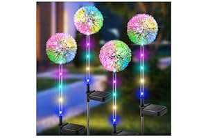 BUCASA Solar Lights Outdoor Garden, 4 Pack Dandelion Garden Lights with 16 Colourful LEDs, Waterproof Solar Flower Lights for Lawn Yard Garden Ornaments Outdoor Christmas Decorations