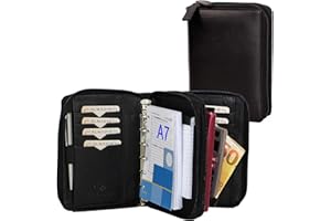 ALMADIH Agenda in pelle A7 con cerniera Portadocumenti Calendario 2024 Nero Cartella Portablocco Organizer Porta Documenti Conferenza Anelli + Block Notes Organizzatore Carpetta (KO-A7-SCH)