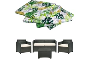 GHIOCUSCINI | Set di 4 Cuscini da Esterno per Salottino in Rattan, Fantasia FORESTA, Tessuto Cotone/Poliestere, Sfoderabile, 58 x 51 cm, Alto 5 cm, Made in Italy