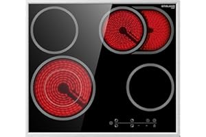 ‎GASLAND GASLAND Chef CH604BF24B Autarkes Glaskeramikkochfeld / 60cm / Einbau Elektrokochfeld mit Edelstahlrahmen / 4 Kochzonen/Zweifach-Zone/Bräterzone/Kindersicherung / 6,6kW