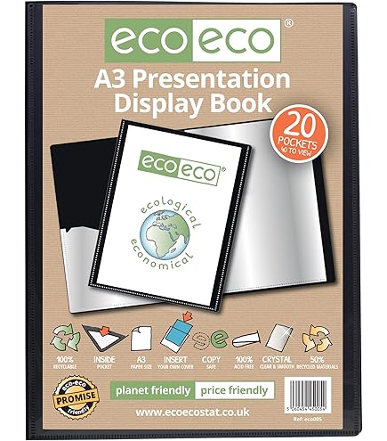 eco-eco A4 50% gerecycled 20 vakken zwart landschap presentatie display boek, opbergkoffer portfolio kunstmap met plastic hoezen (pak van 2), eco095x2 eco-eco A4 50% gerecycled 20 vakken zwart landschap presentatie display boek, opbergkoffer portfolio kunstmap met plastic hoezen (pak van 2), eco095x2