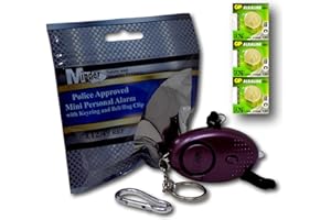 Minder® 140db Police Approved Mini Minder Loud Personal Staff Panic Rape Attack Safety Security Alarm Keyring with Torch - Secured by Design Approved (Police Preferred Specification) - With Spare Set of Batteries - Available in a range of attractive colours! (Purple)