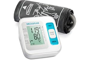 Blutdruckmessgerät Oberarm, MEDGRAM Vollautomatisch Blutdruckmessgeräte für Zuhause, Arrhythmie-Erkennung, Einstallbare Manschette 22-40cm Blood Pressure Monitor, 2x120 Speicherplätze