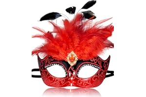 MYSEUNI 2025 Maskerade Maske für Frauen mit Federn - Venezianische Maskerade Maske für Karneval Ball Karneval Abschlussball
