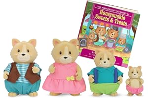 Li'l Woodzeez Whiskerelli Cat Family - Set di 5 giocattoli con figurine animali in miniatura e libro di fiabe - Giocattoli e accessori per bambini dai 3 anni in su