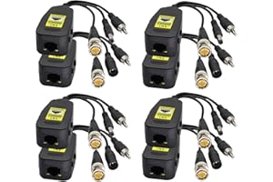 AAOTOKK Transceptor Red Pasivo Video/Audio Balun RJ45 a BNC HD-CVI/TVI/AHD/CVBS con Conector CC para 720-1080P 3MP 4MP 5MP 8MP Full HD CCTV Seguridad DVR Sistema Cámara Vigilancia(19 cm/4Pares)