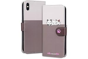 Rnrieyta Miagon für iPhone XR Hülle,Cartoon Cute Hund Katze Handyhülle Gespleißt Brieftasche Klapphülle mit Kartenfach Ständer PU Leder Flip Case Cover Magnetverschluss,Lila
