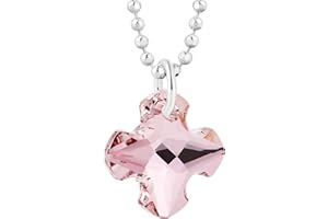 fish Bambina Ragazza Catena Argento vero Ciondolo Croce Swarovski Elements originali rosa lunghezza regolabile Custodia per gioielli Regalo di nascita